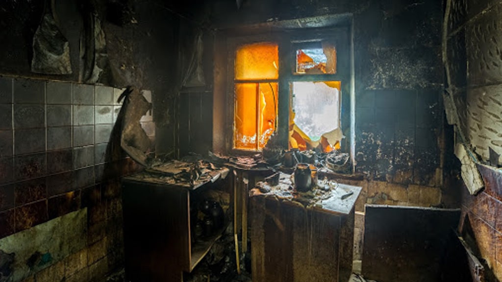 fire damaged kitchen