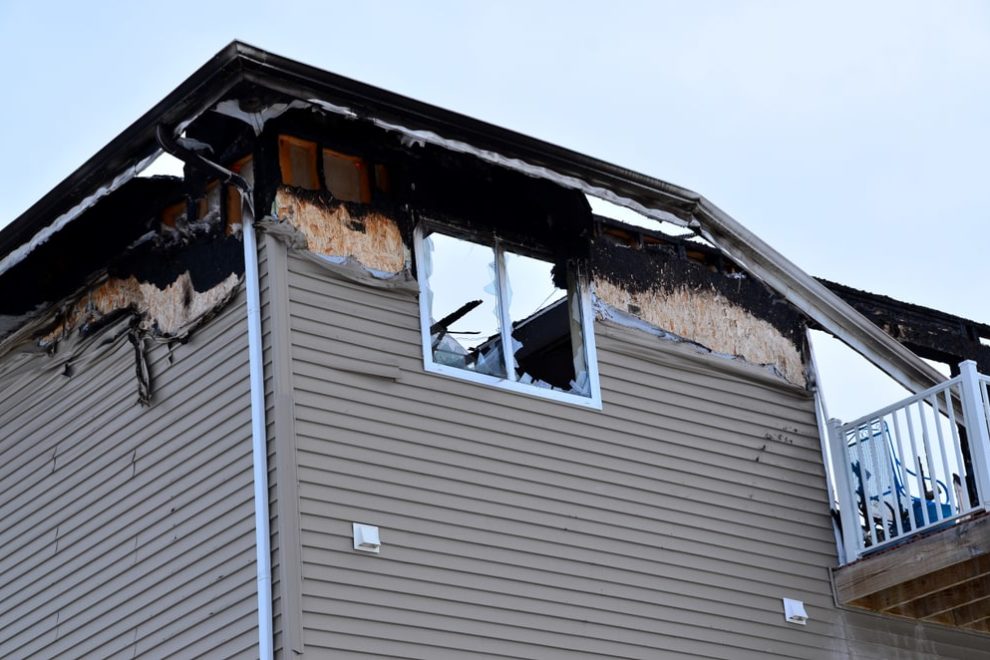 fire damaged wood house