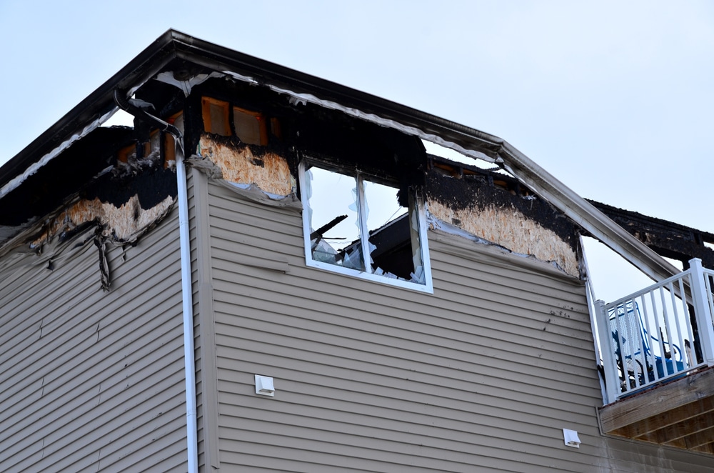 fire damaged wood house