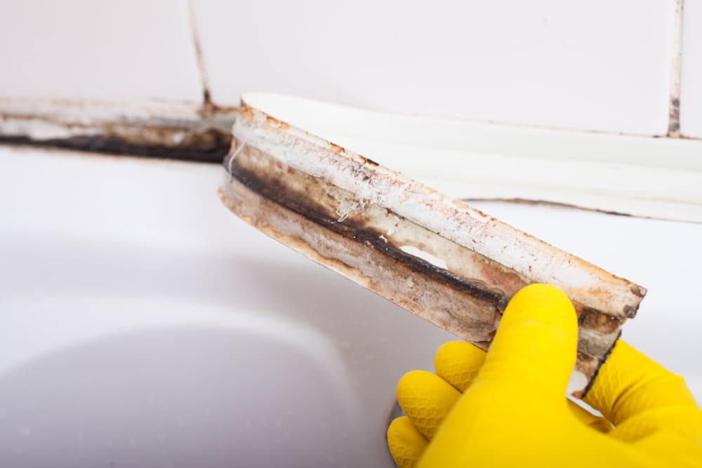 water damage on bathroom tile