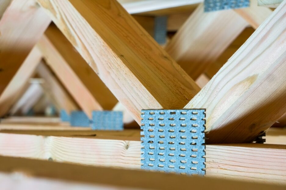 Open,Web,Design,Wooden,Floor,Trusses,Closeup,In,Framed,Construction Floor Joists