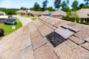 Missing shingles from wind damage